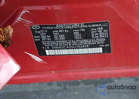 2020 Hyundai Santa Fe Sel from USA, damaged, VIN 5NMS3CAD5LH156848